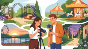 Иллюстрация с живописными локациями для фотосессий в парке развлечений открытого типа Поместье Парк